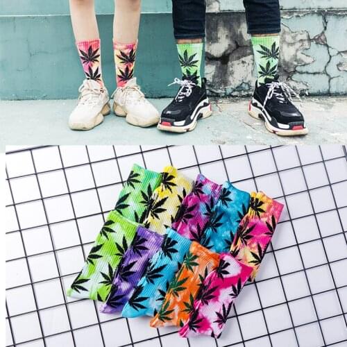 Fashion Women Men Ankle Cotton Socks Hemp Color Maple Leaf Female Dazzling Cheap Funny Happy Weed Skateboard Hip Hop Tube Socks