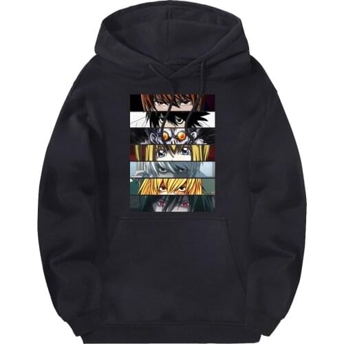 Fleece Death Note Hooded Sweatshirt Men 2020 Winter Fleece Pullovers Hip Hop Clothes Full Sleeve Hoodies Black Moletom Masculino