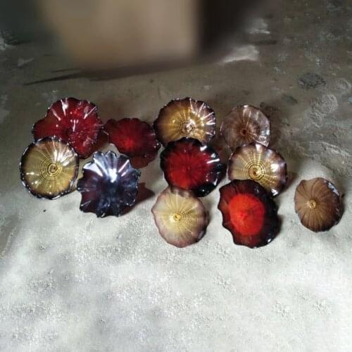 Handmade Blown Glass Art Flower Plates Wall Lamp 100% Custom Made Murano Glass Wall Plates Indoor Wall Sconces
