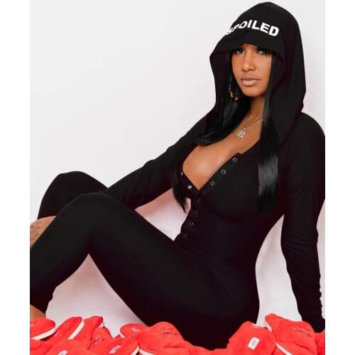 2021 New Womens Deep V-neck Skinny Jumpsuit Casual Solid Color Hoodie Romper Long Sleeve Long Pants Sleepwear Home Clothing