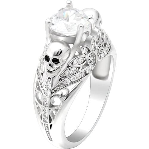 Hainon New Silver Color Rings Vintage Skull&flower Ring CZ Cubic Zirconia Fashion Punk Cool men Jewelry For Women Rings
