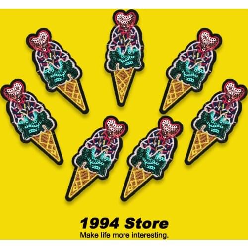 1 PCS Cute Cartoon Pattern Sequin Patch Ice Cream Patches For Clothes For Children DIY Hats Badge Ironing Applications Embroider