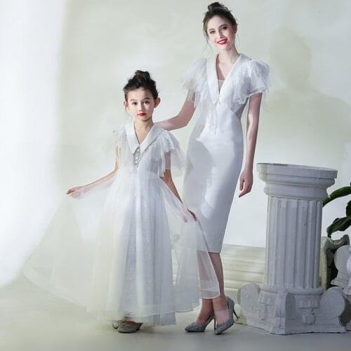 Mother Daughter Dresses for Wedding Party Dress for Mum and Daughter 2019 New White Mommy Daughter Matching Long Dresses