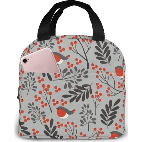 Christmas Bullfinch Cooler Lunch Box Portable Insulated Lunch Bag Thermal Food Picnic Lunch Bags