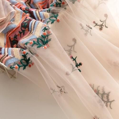 Mesh fabric Boho style embroidery pink lace fabric skirt dress cheongsam fabric light soft yarn 100*130cm