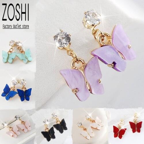 Bling Shiny CZ Cubic Zirconia Stud Earrings Acrylic Butterfly Earrings For Women Girl Cute Korean Female Lady Jewelry Gift