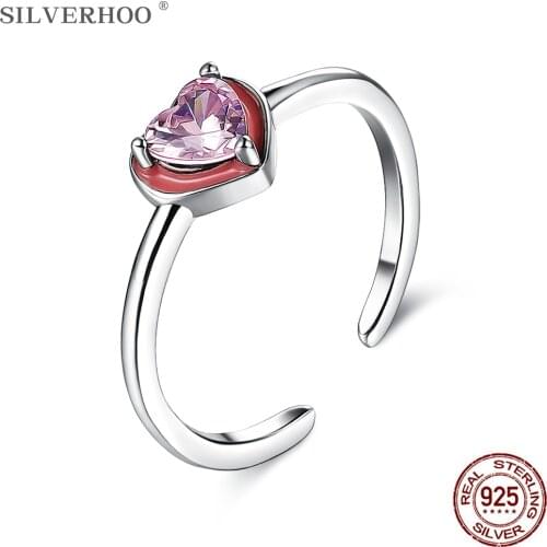 SILVERHOO S925 Sterling Silver Women Rings Double Heart Design Romantic Valentines Jewelry Prefect Dating Gift For Girlfriend