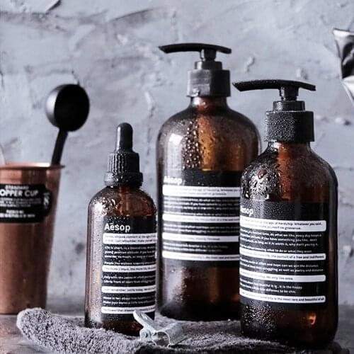 Scandinavia Brown Glass Storage Bottle 100ml Essential Oil Empty Dropper Bottle 250ml 500ml Bathroom Shampoo Soap Dispenser