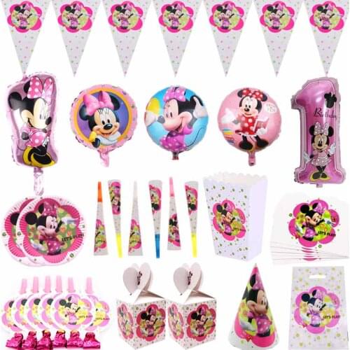 Minnie Mouse Theme Disposable Tableware Paper Cup Plate Napkins Girls Children Birthday Party Baby Shower Decoration Supplie