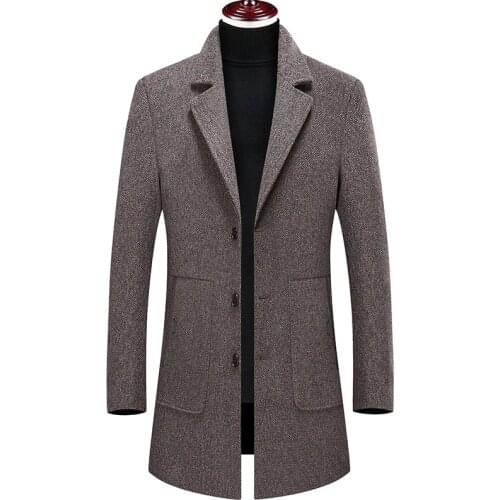 New Wool Jacket Men Autumn Winter Fashion Lapel Woolen Windbreaker Coat Casual Overcoat Trench Outerwear Male Jackets