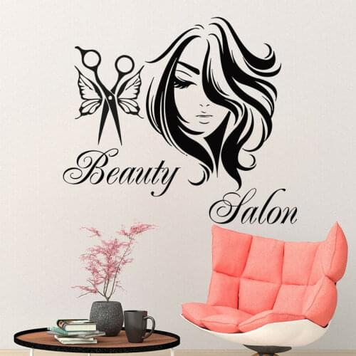 Beauty Salon Studio Wall Sticker Vinyl Interior Design Room Decor Hair Spa Woman Decals Butterfly Scissors Window Wallpaper 4102