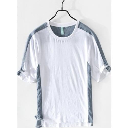 Z521 spring and summer new mens casual cotton and linen stitching T-shirt
