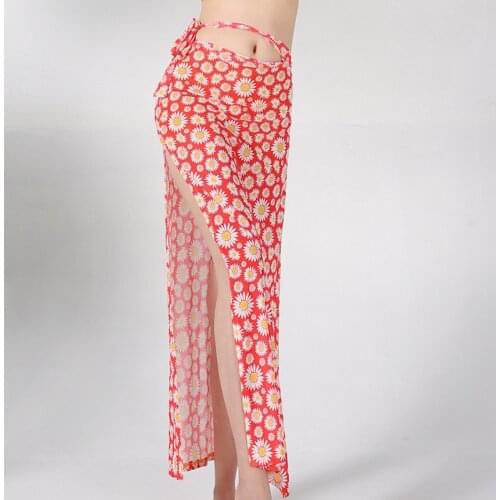 Flower Print Long Belly Dance Satin Skirts For Women Bellydance Skirt Oriental Dance