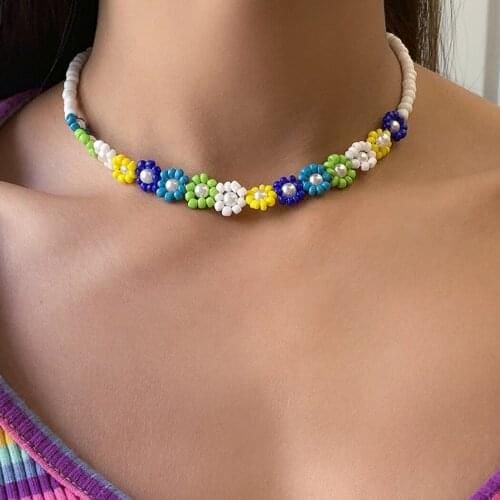 Woman Jewelry Flower Beads Boho Beaded Bracelet Choker Necklace Ankle Bracelet Colorful Beads Weave Necklace Jewellery