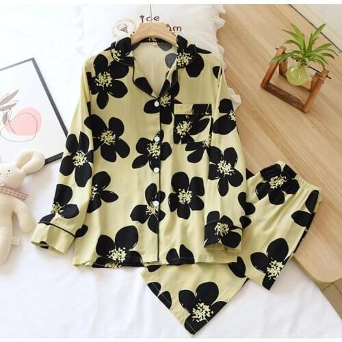 New Korea Fresh Avocado Pajama Sets Women 100% Gauze Cotton Long Sleeves Casual Sleepwear Women Pyjamas Spring Autumn Pijama Set