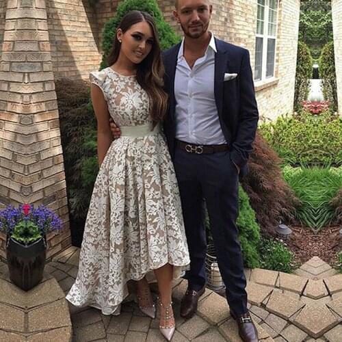 New Arrival Evening Dresse Formal Vestido Noiva Sereia Satin Prom Party Robe De Soiree High-low Champagne Lace Gelinlik 2019