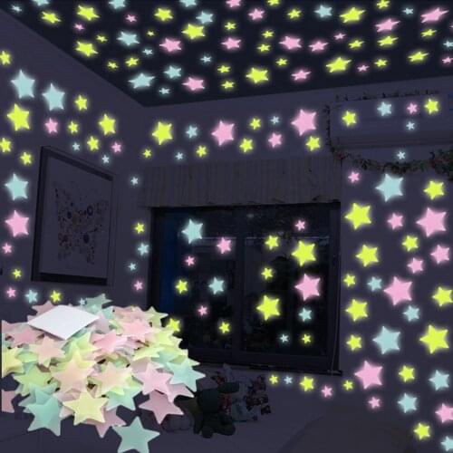 100pcs Night Luminous Stars Sticker Glow In The Dark Wall Stickers Child of Light for Kids Bedroom Decor Xmas Halloween Gift