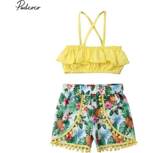 2019 Brand 2Pcs Toddler Kid Baby Girl Clothes New Summer Boho Ruffle T-Shirt Crop Tops Floral Tassel Shorts Set Holiday Outfits