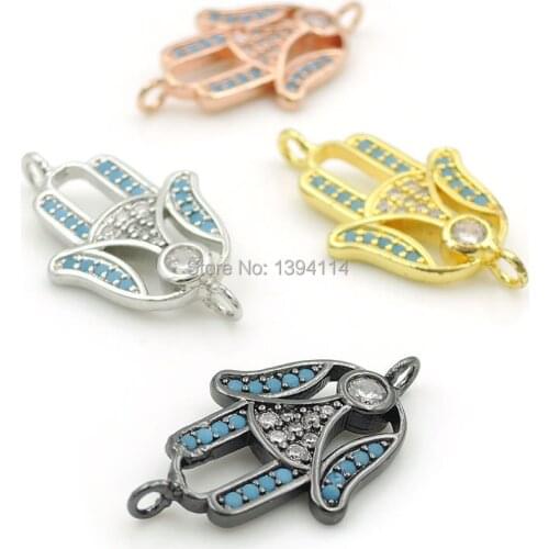 21*12*2mm Micro Pave Kallaite&Clear CZ Bezel Setting Hand Connectors Fit For Making DIY Bracelets Jewelry