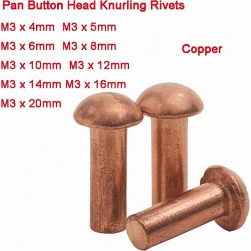 5Pcs-45Pcs GB867 Solid Pan Button Round Head Copper Solid Rivets Kit M3 Length 4 5 6 8 10 12 14 16 20mm