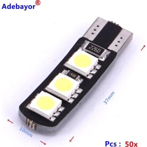 50 x T10 W5W 194 5050 6 LED canbus showing the wide lights DRL car daytime running lights super bright LED bulbs