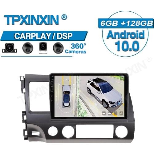 For Honda Civic 2007-2011 Android 10 Car Radio 360 HD Auto Surround View Camera Car Multimedia Player Stereo Radio GPS Navigtion