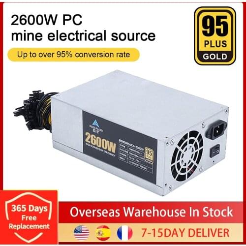 2600W ETH Mining Machine Power Supply 10 x 6pin 95% Efficiency 2U Single PC Power Supply Support Multi-GPU For Bitcoin Mining