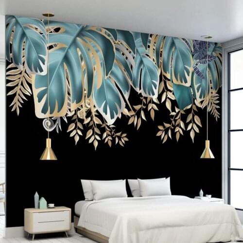 Custom large 3D wallpaper mural modern gold leaf tropical plant background wall decoration painting wallpaper mural