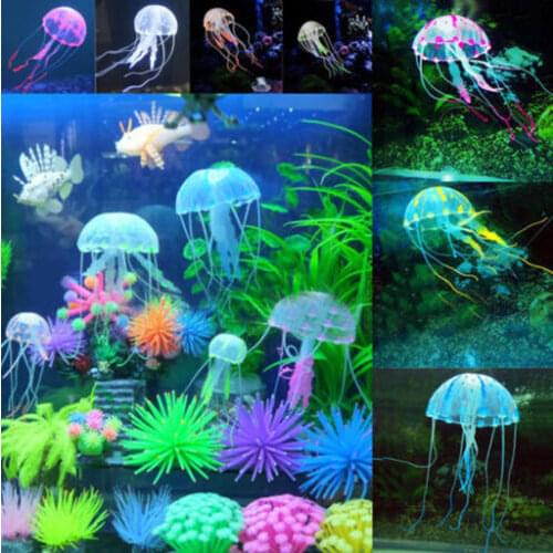 Children Artificial Toy Silicon Colorful Jellyfish Pendant Aquarium Tank Decoration Glowing Effect Ornament