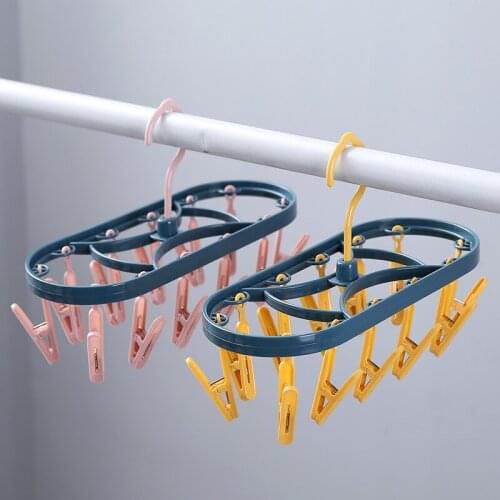 Home Oval Drying Rack Socks Underwear Hanger Foldable Clothes Drying Rack with 12Clothespins for Balcony XH8Z