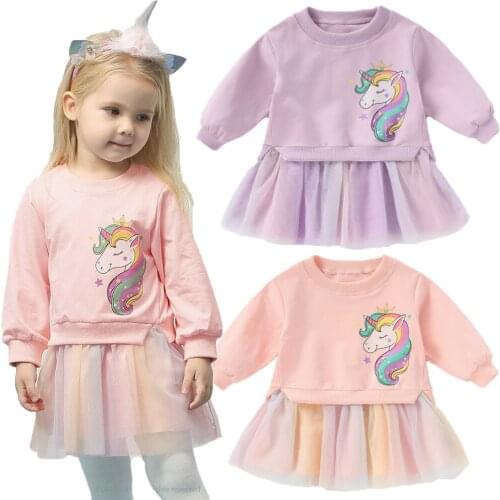 Unicorn Girls Dress Pure Cotton Full Sleeve Casual Princess Dress For Girl Kids Birthday Party Present For 2-7 Years Old