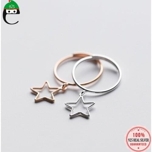ElfoPlataSi Real 925 Sterling Silver Fashion Hollow Star Pendant Opening Ring For Women Wedding Valentines Day Fine Gift DD703
