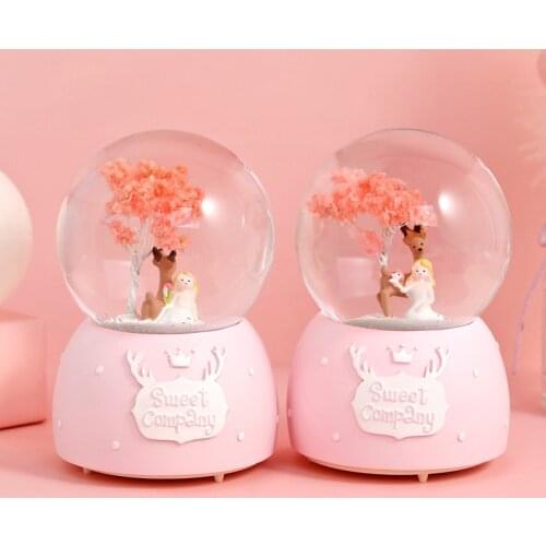 Sakura Fawn Snowflake Crystal Ball Luminous Music Box Music Box Girl Heart Birthday Gift Tanabata Valentines Day