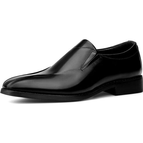 Luxury Genuine Leather Black Formal Dress Shoes Slip-on Minimalist Round Toe Classic Elegant Gentleman Business Wedding Shoes