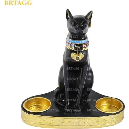 Creative Resin Egyptian Cat Pose God Bastet Living Room Study Office Desk Decorated Candlesticks Candle Holder Statue
