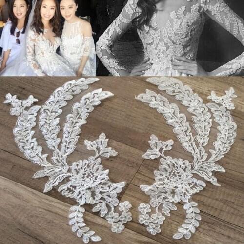 2Pairs Off white 32X 8cm Delicate Wedding Veil Head Ornaments Lace Applique Lace Trim Dress DIY Lace Accessories
