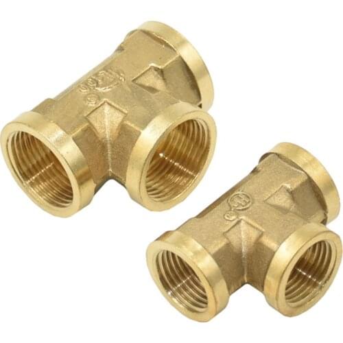 Brass Female thread 1/2 3/4 tee Connector T type Plumbing G1/2 G3/4 Water Splitter Threaded connector Fittings 1Pcs