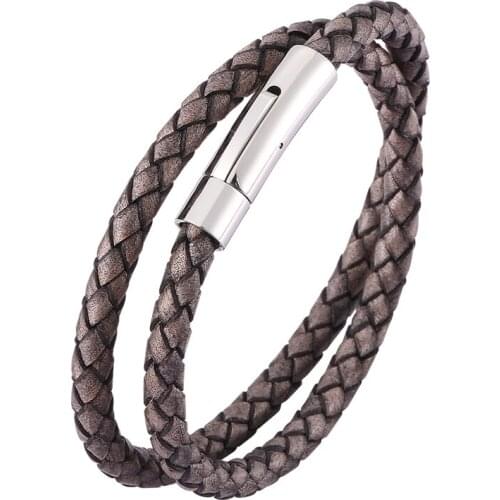 Retro Bracelet Multilayer Leather Bangles Steel Snaps Braided Multi Layer Wrap Trendy Bracelet Unisex Jewelry Bangles BB0487