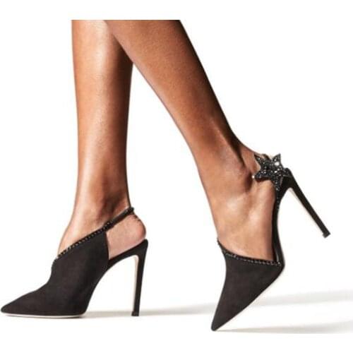 Moraima Snc Newest Crystal Embellished High Heel Shoes Woman Pointed Toe Cutouts Sexy Sandals Five-pointed Stars Party Heels