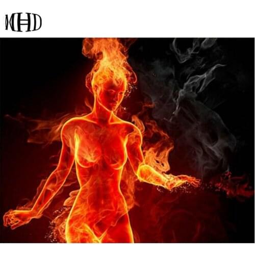 Sexy woman fire mosaic 3D full / square / round 5d diy diamond painting crystal decoration cross stitch diamond embroidery gift