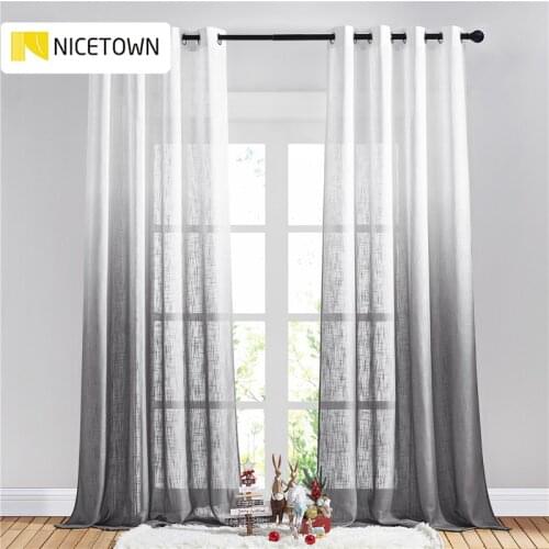 NICETOWN 1pc Gradient Printed Slub Curtains for Living Room Bedroom Window Office Decoration Modern Cortina Fashion Tulle