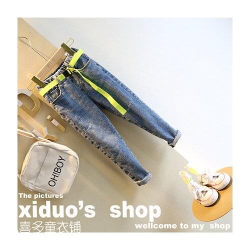 2020 New Style Spring Autumn plus Velvet Girls Fashion Trousers Holes Design Jeans