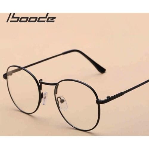 Iboode Retro Finished Myopia Glasses Frames Women Vintage Metal Round Nearsighted Glasses Men Black Silver Gold Eyeglasses Lady