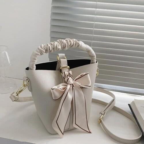 Solid color Square Tote bag 2021 Summer New High-quality PU Leather Womens Designer Handbag Ribbon bow Shoulder Bucket Bag