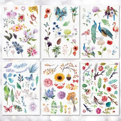 Waterproof Temporary Tattoo Sticker Leaves flowers pattern tattoo Water Transfer body art fake tattoo for women men