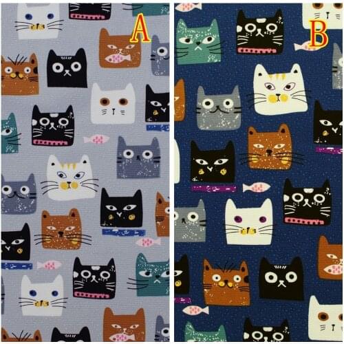 145cmx50cm Cotton Canvas Fabric for handmad, bed, bag, curtain - Cartoon Cat Face