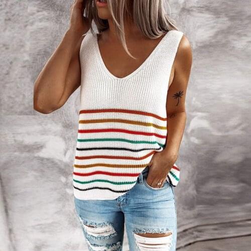 Tops Women Knit Vest T-shirt V-neck Pullover Sleeveless Shirt Cami Harajuku Hashion Cropped Top Sexy Streetwear Casual Tank Top