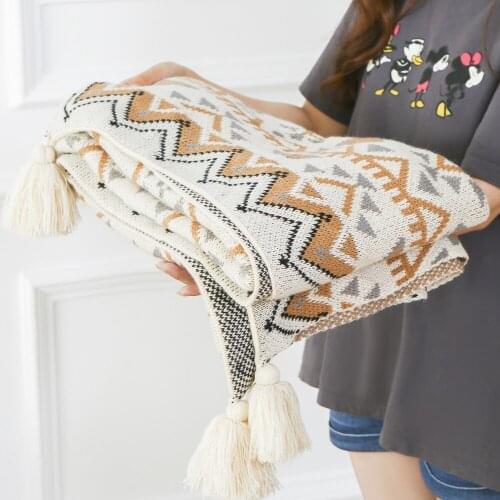 Knitted Blanket Boho printing Embossed Blanket Nordic Decorative Blanket for Sofa Bed Throw Chunky Knit Throw Blanket