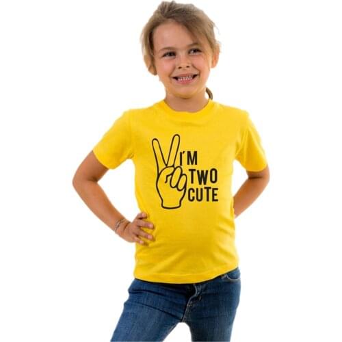 I Am Two Kids Yellow Female Summer Tshirt Girls Cute Tee Shirt Cotton Shirt For Girls Feminist Top