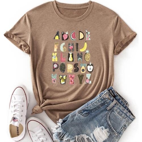 Women Crew Neck Short Sleeve Casual Summer T-shirts Alphabet Graphic Tee Shirts Tops Female Clothes Streetwear Shirts